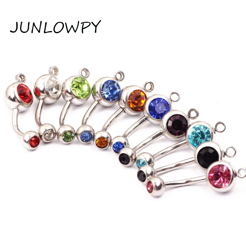 Stainless Steel Crystal Navel Ring With O ring Body Jewelry 100pcs/lot Mix 10 color Piercing Belly Button Rings