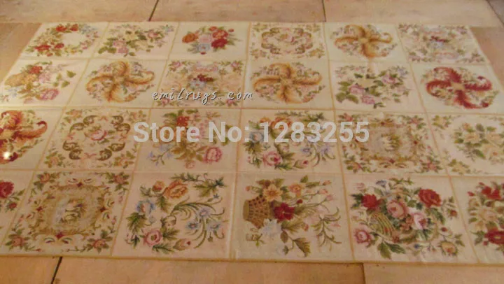 Antique European Point Carpet Completed Hand Crafted Needlepoint Colorful Floral Antique Chinese Hand-made Wool