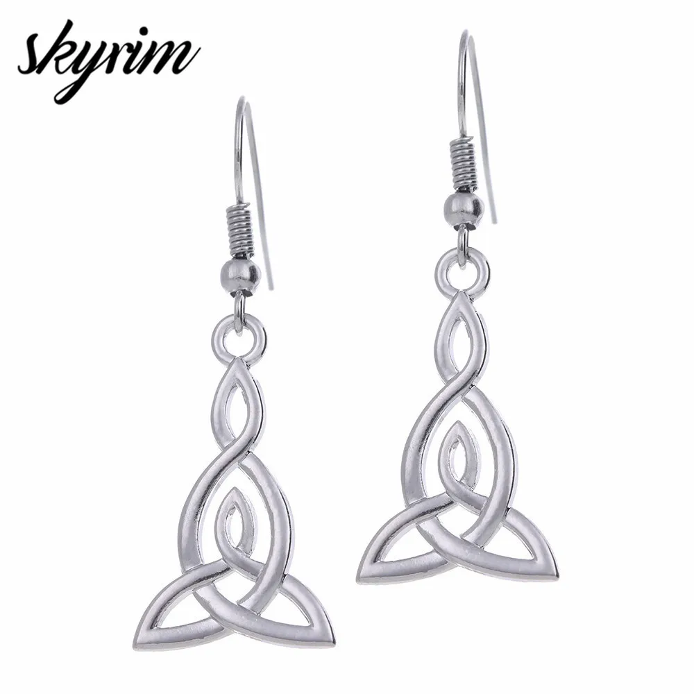 Skyrim Trinity Celtics Irish Knot Dangle Earrings Triquetra Amulet Protection Jewelry Valentine's Day Gift for Women