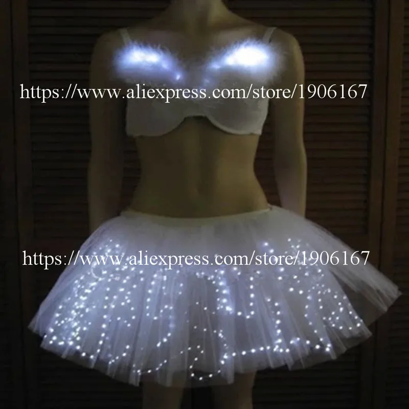 Led Luminous Sexy Bra And Skirt Suit LED Light Up Growing Evening Women Dress Stage Costume Party For Club Bar Christmas