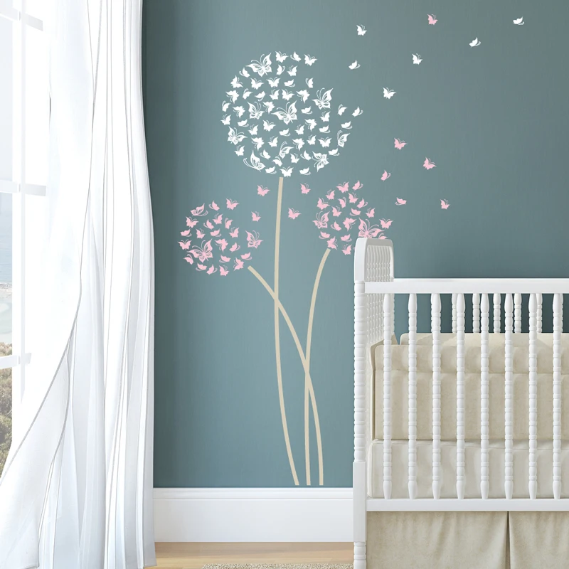 Butterfly Dandelion Wall Decals  Available in 3 patterns Nursery Wall Stickers Removable Art Decal Home Decor Living Room ZA323