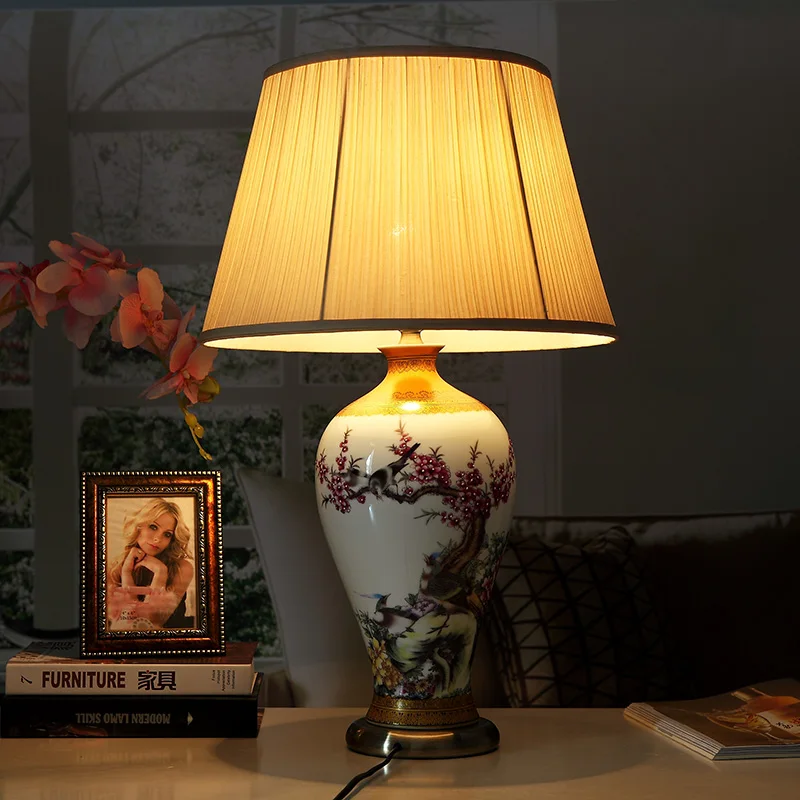 Bedroom vintage table lamp china living room Table Lamp for wedding decoration table lamp ceramic flower and bird