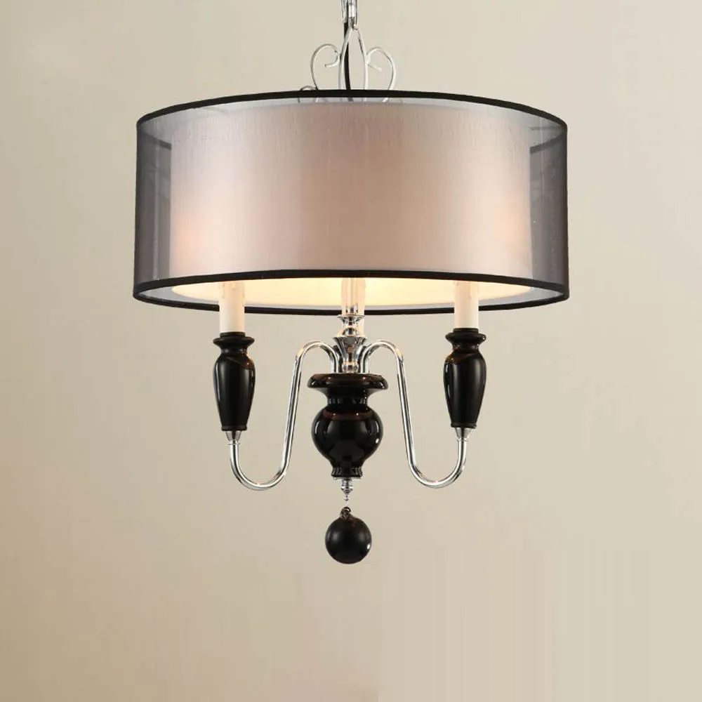 New Royal Style Pendant lamp Black Etamine Lampshade Ceramic Decorated Pendant light Living Room Pedant Light