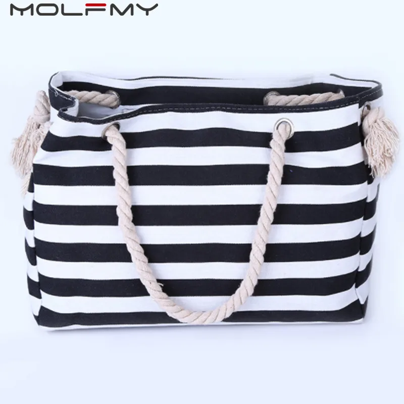 New Big Stripe shoulder handbags shopping bag beach handbag new fashion canvas bag wild rough twine striped beach bag drop ship