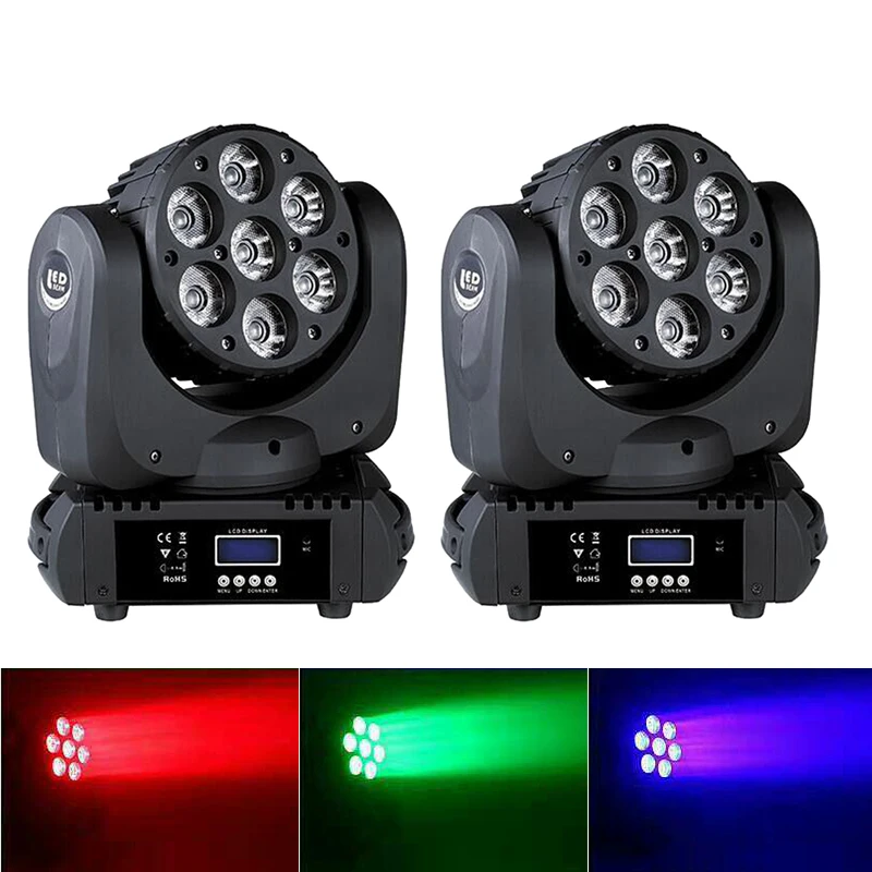 

2 Pcs 7x12W RGBW 4IN1 Cree LED Moving Head Light Beam Moving Head Light 9/16 DMX Channels Led Stage Light Led Projector