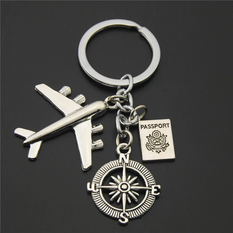 1PC Airplane Compass Passport Round Camera Key Chains