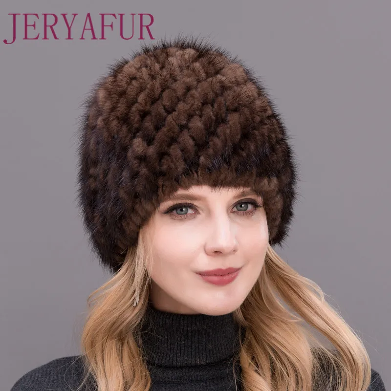 

Зимняя меховая шапка JERYAFUR, женская вязаная шапка с ананасом, Теплая Лыжная шапка