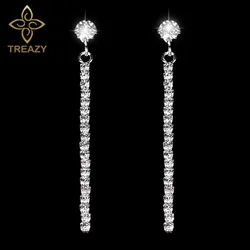 TREAZY Silver Color Rhinestone Strip Long Earrings Crystal Bridal Dangle Earrings For Women Fashion Wedding Party Jewelry