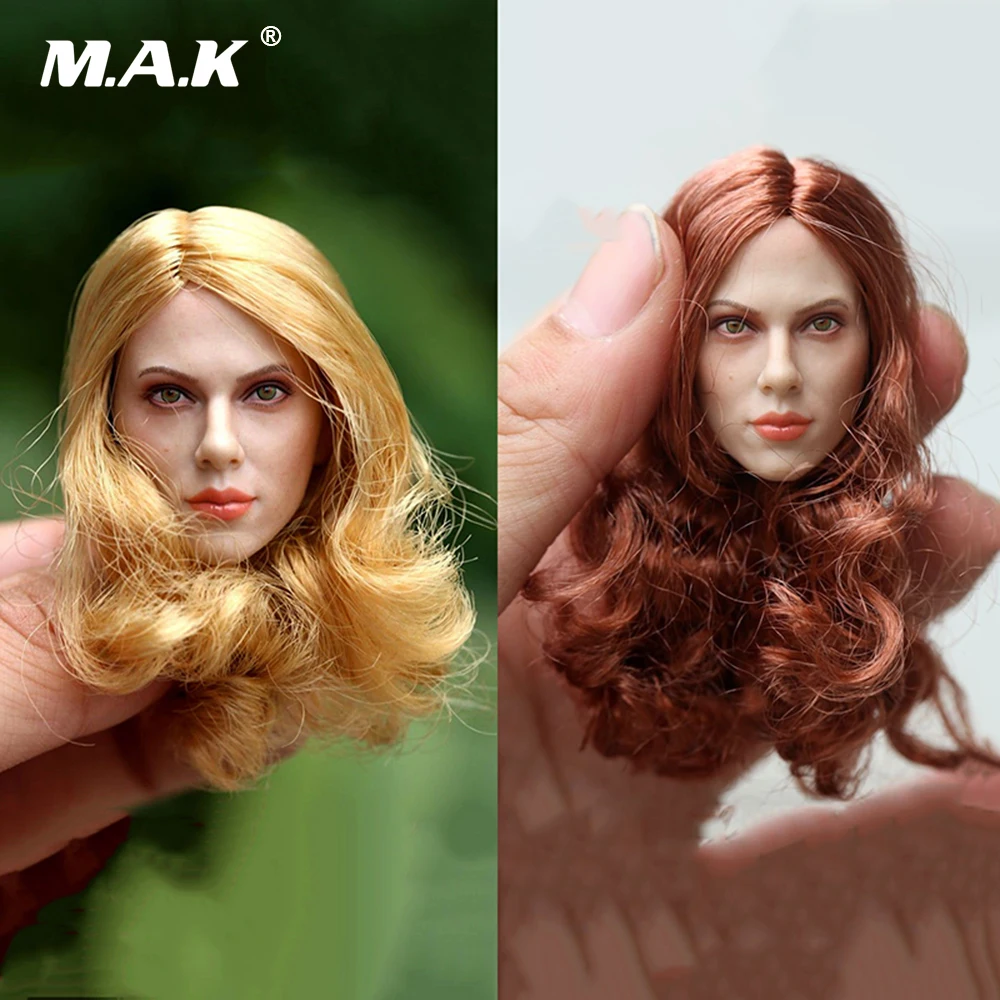 

1/6 European Female Head Scarlett Johansson Head Carving with Mole Short Blonde/Long Brown Hair for 12 inches Figure