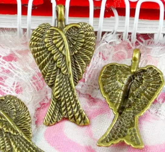 50pcs Antique Silver tone/Antique Bronze Cabinet Cute Double Angel Wing Pendant Charm/Finding,DIY Accessory Jewellery