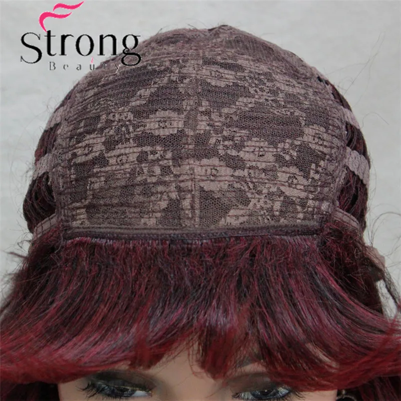 StrongBeauty Long Soft Shaggy Layered Wine Red Ombre Classic Cap Full Synthetic Wig Women\'s Wigs