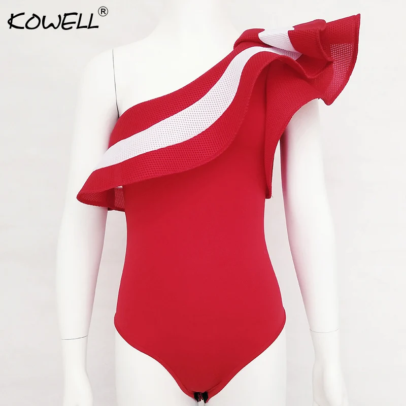 Sexy Red Ruffles Bodysuit Combinaison Femme Off The Shoulder Bodycon Romper Women Summer Short Overalls Playsuit Jumpsuit