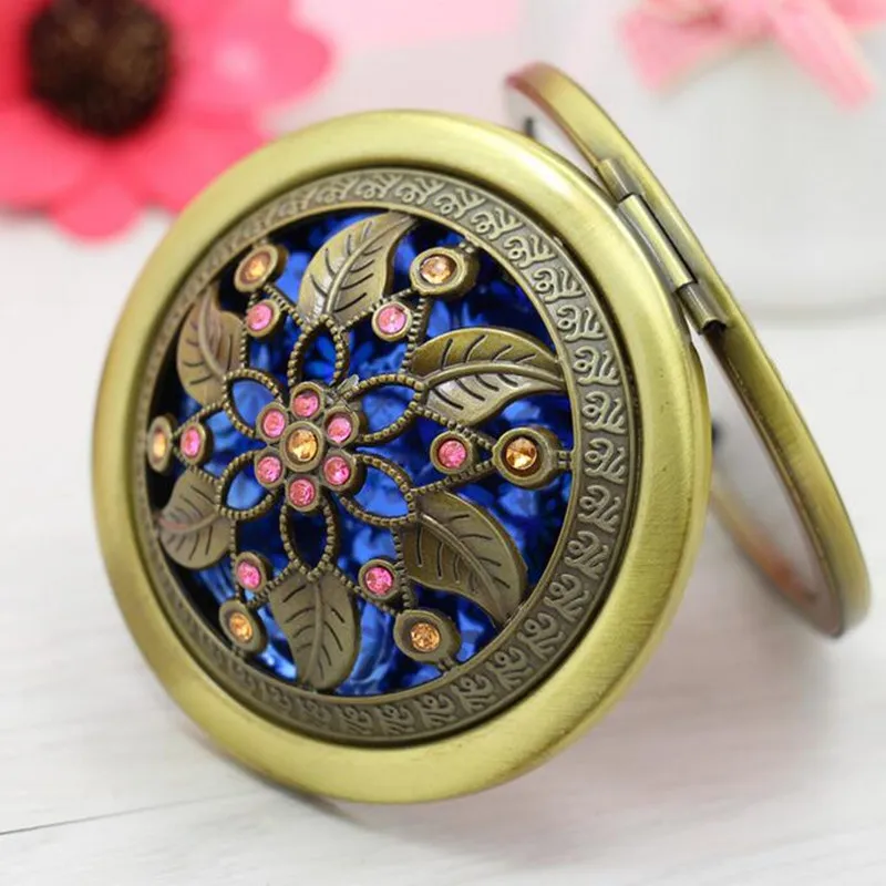 Bronze color flower Metal Portable pocket mirror two-sides folding makeup mirror Vintage butterfly Cosmetic mirrors