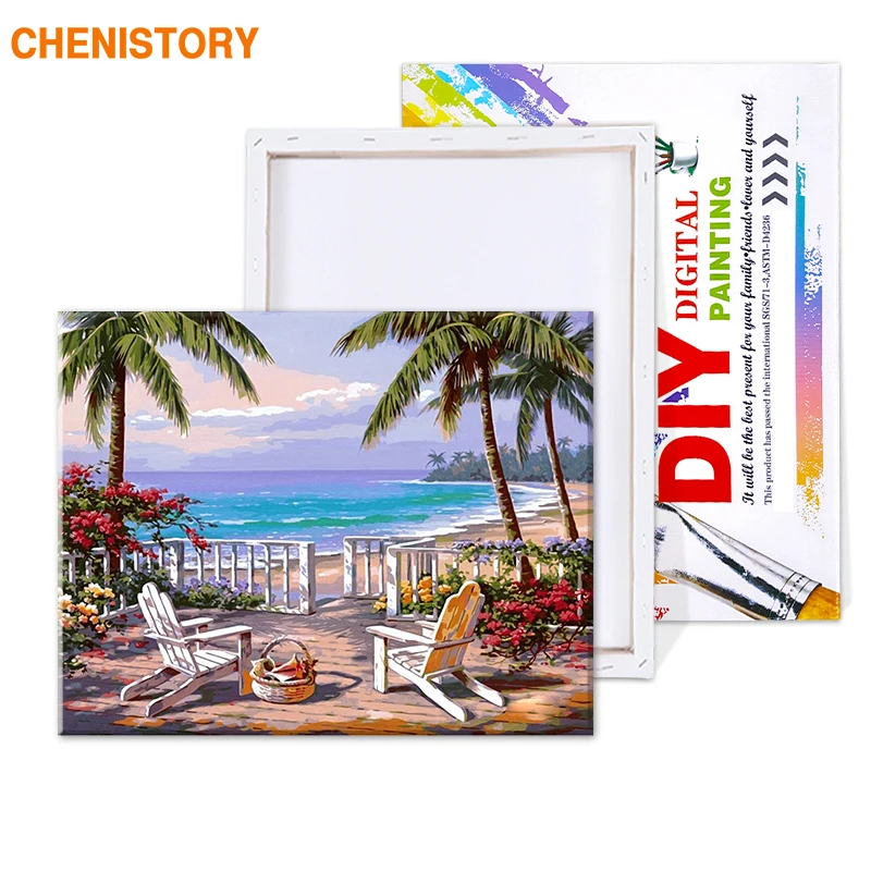 CHENISTORY – peinture de calligraphie acrylique sans cadre, décor d'art mural moderne, paysage de plage par numéros