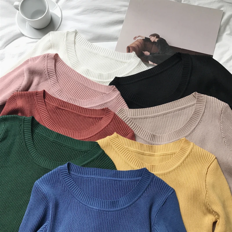 

sweater women pullover slim o-neck warm sweaters knitted korean jumper fashion women clothes pull femme poleras sueter