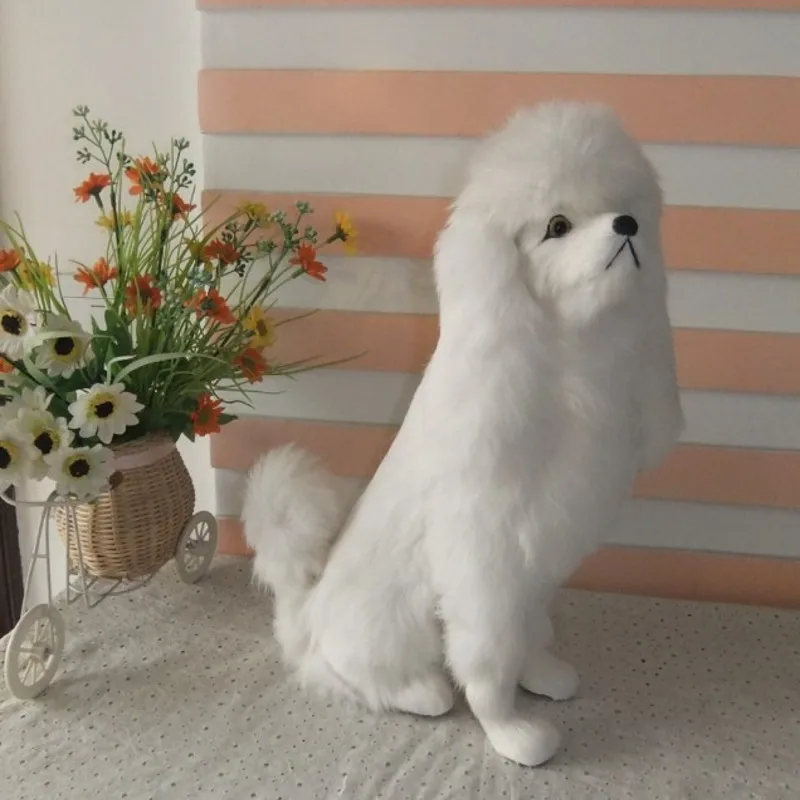 big new Simulation poodle toy polyethylene&furs white sitting dog model gift about 33x23cm y0241