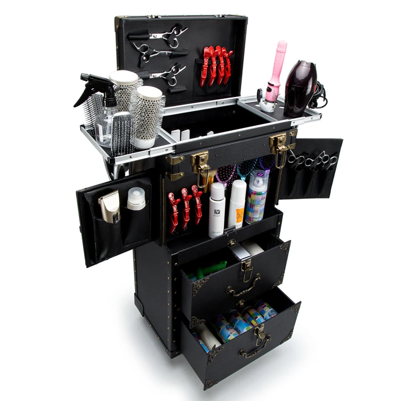Valise à Roulettes Rétro avec Double MELHair Stylist, Grande Boîte à Outils de Coiffure et Maquillage pour Salon de miles et Tatouage