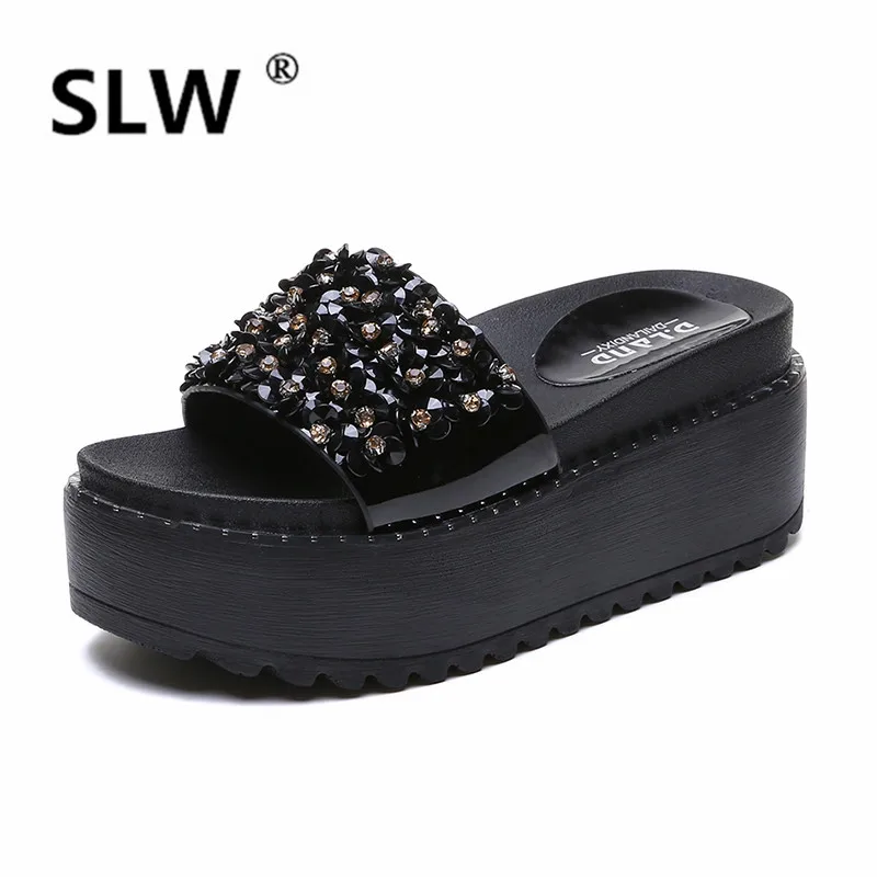 allmatch Beach Crystal Low Rome slipper Slides gladiator String Bead summer women beach flip flops rhinestone sandals woman