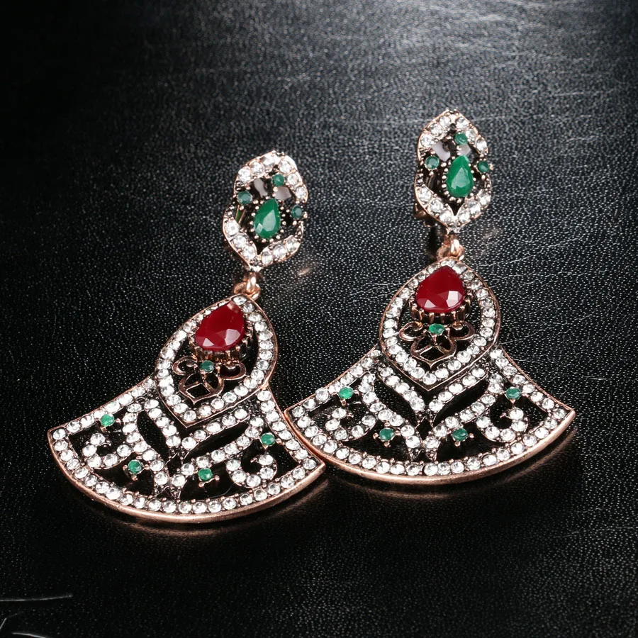 Luxury Big Earrings For Women In Drop Earrings Turkish Style Ancient Gold Color Party  Accessories Crystal Vintage Jewelry