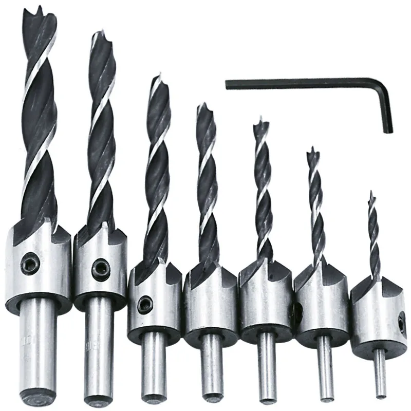 8Pcs Verzinkboor Boren Set Hss Hout Boren Ruimer Kit Voor Houtbewerking Afschuining Power Tools 3Mm 4Mm 5Mm 6Mm 7Mm 8Mm 10Mm