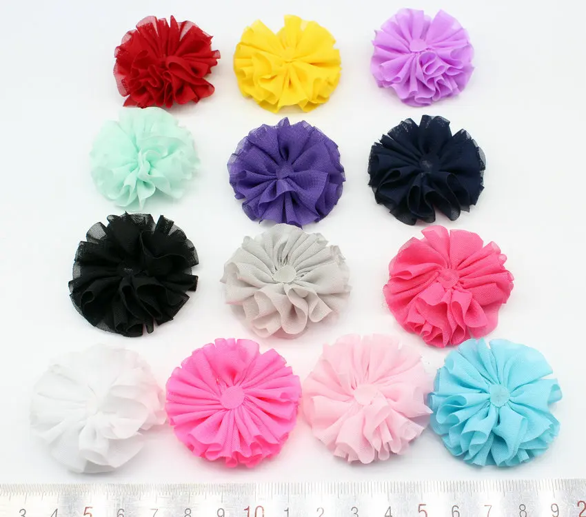 12pcs chiffon Flower 45mm small fabric flower with blank pad center headband flower hair clip diy mix color or you choose