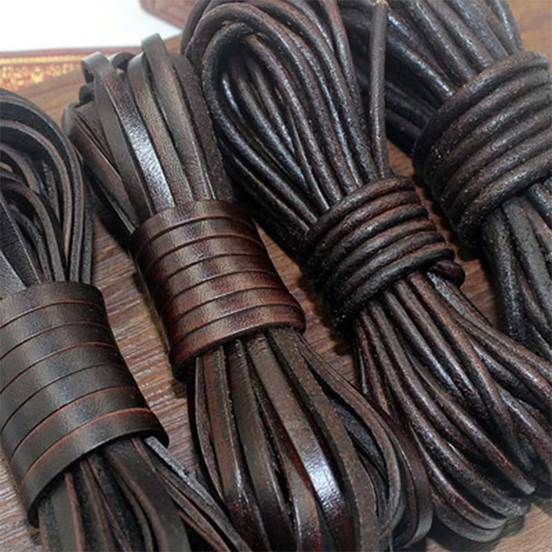 Leather Genuine 1.5-10mm Leather Strand Cord Round/Flat