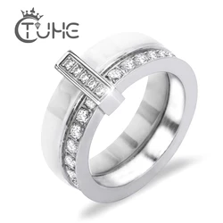 Hot Sale West Men Accessories Top Grade White Ceramic Classic Rings Carbon Fiber 8 MM Width White Border Middle Red Male Ring