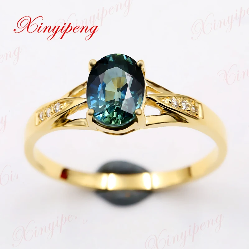 

Xinyipeng18K yellow gold inlaid natural sapphire ring style beautiful women model