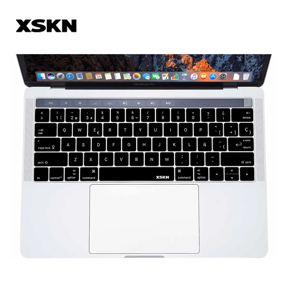 XSKN Latest Spanish Silicone Keyboard Cover TouchBar Sticker for MacBook Pro 13 A1706 A1989 A2159 MacBook Pro 15 A1707 A1990