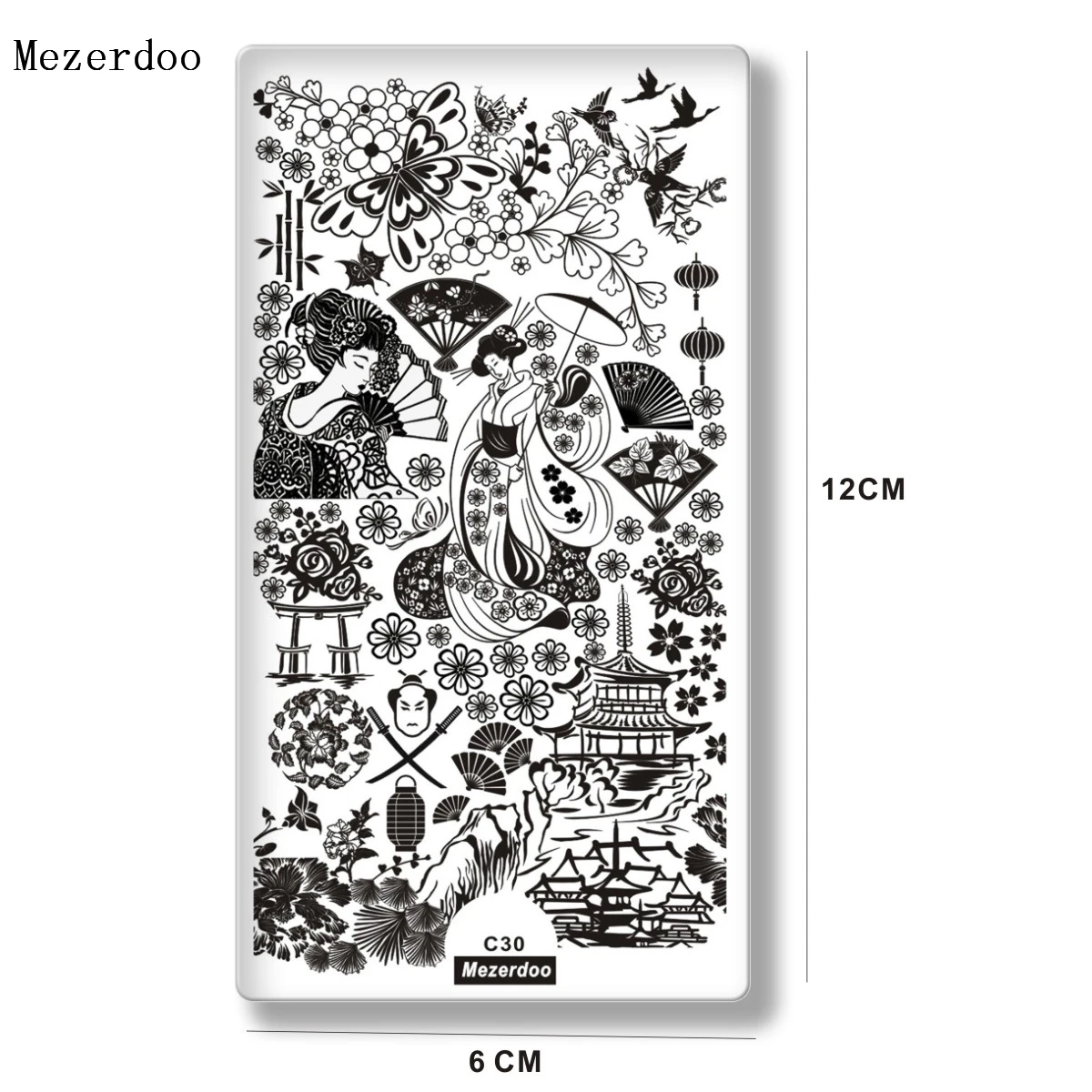 Japanese Series Nail Stamping Template Warrior Geisha Lantern Images Printing Art Plates Stencil for Hand Nails Decoration C30