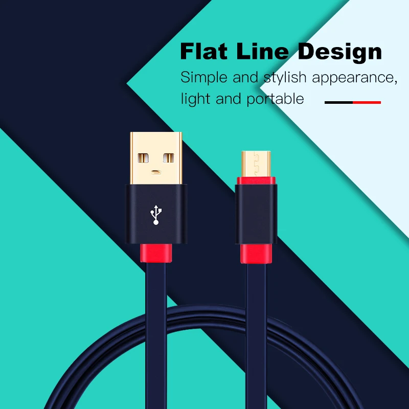急速充電usbケーブルフラット金メッキマイクロusbラインandroid携帯電話のデータ同期充電器ラインxiaomiサムスンのandroid