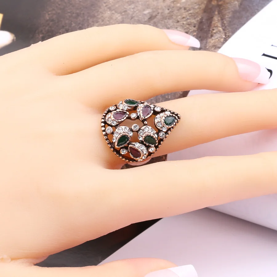 Kinel Retro Ring Trendy Women Jewelry Gold Color Unique Party Antique Rings Turkish Jewelery 2017 New