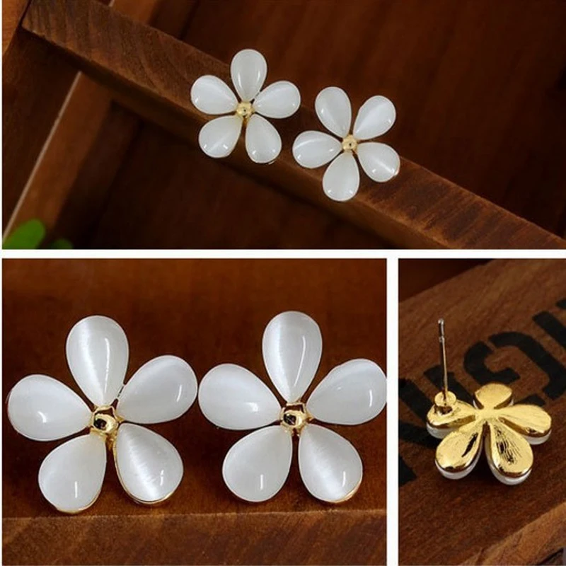 1 pair Lovely opal Flower Ear Studs female jewelry accessories
