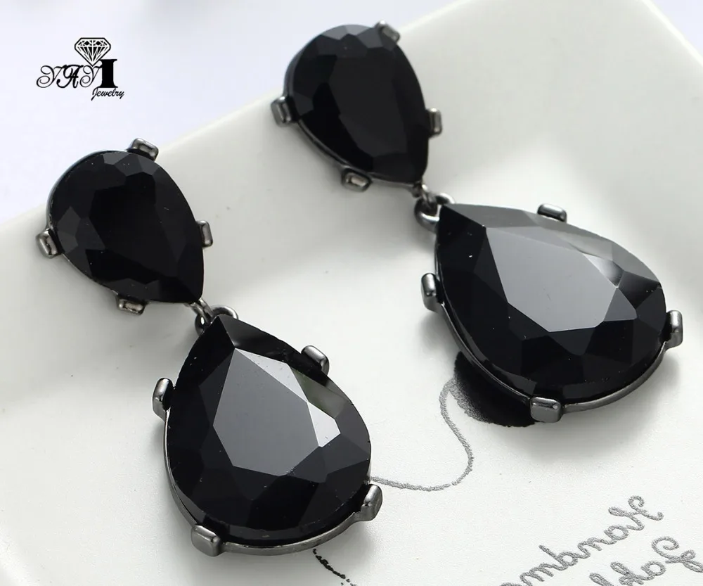 YaYi Jewelry New Black Glass  Rhinestone Dangle Crystal Earring Women\'s Fashion Ancient Silver  Color Gem Earrings Gift 1192