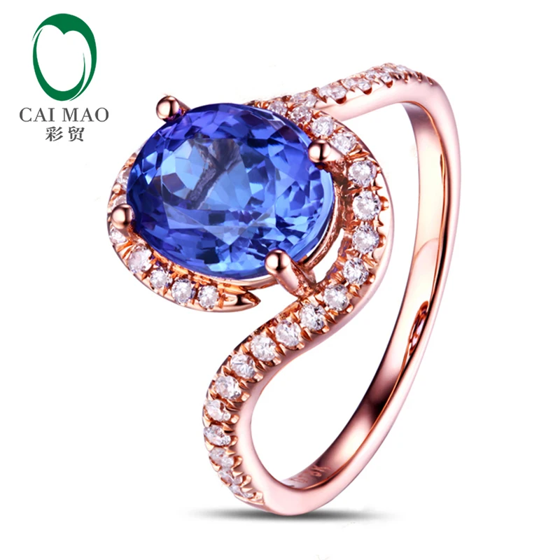 

7x9mm Oval Violet Blue Tanzanite 0.32ct Diamonds 14kt Rose Gold Engagement Wedding Ring