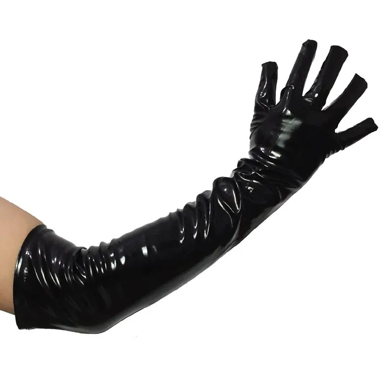 Sexy Unisex PVC Vinyl Faux Leather Long Gloves Over the Elbow Shiny Latex Look Fetish Costume