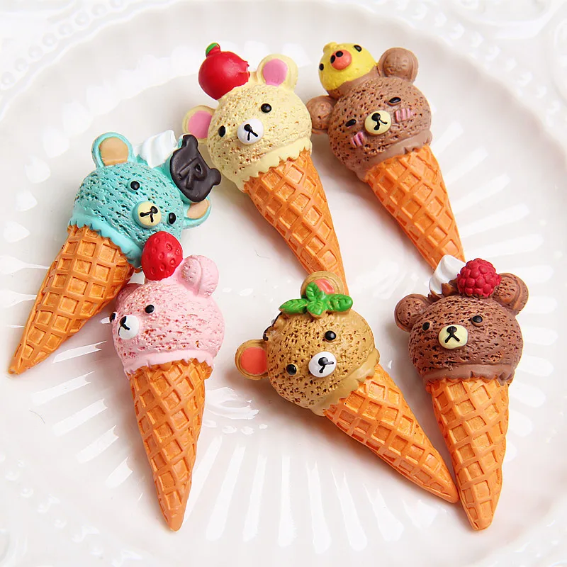 5 pz/lotto In Miniatura Carino Ice-cream Cone forma di orso di Ghiaccio-crema per blyth ob11 bjd Dollhouse Decorazione Finta giocattoli Cucina giocattolo