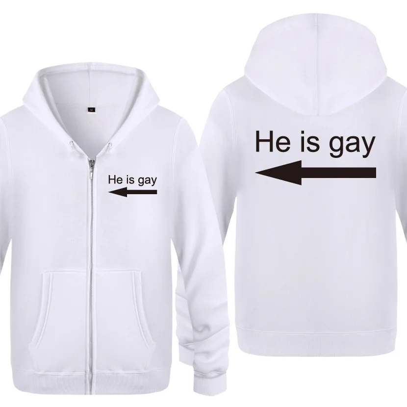 HEISGAY HE IS GAY Funny Hoodies Men Fleece Long Sleeve Zipper Jacket Sweatshirt Coat Man Fitness Tracksuit Moleton Masculino