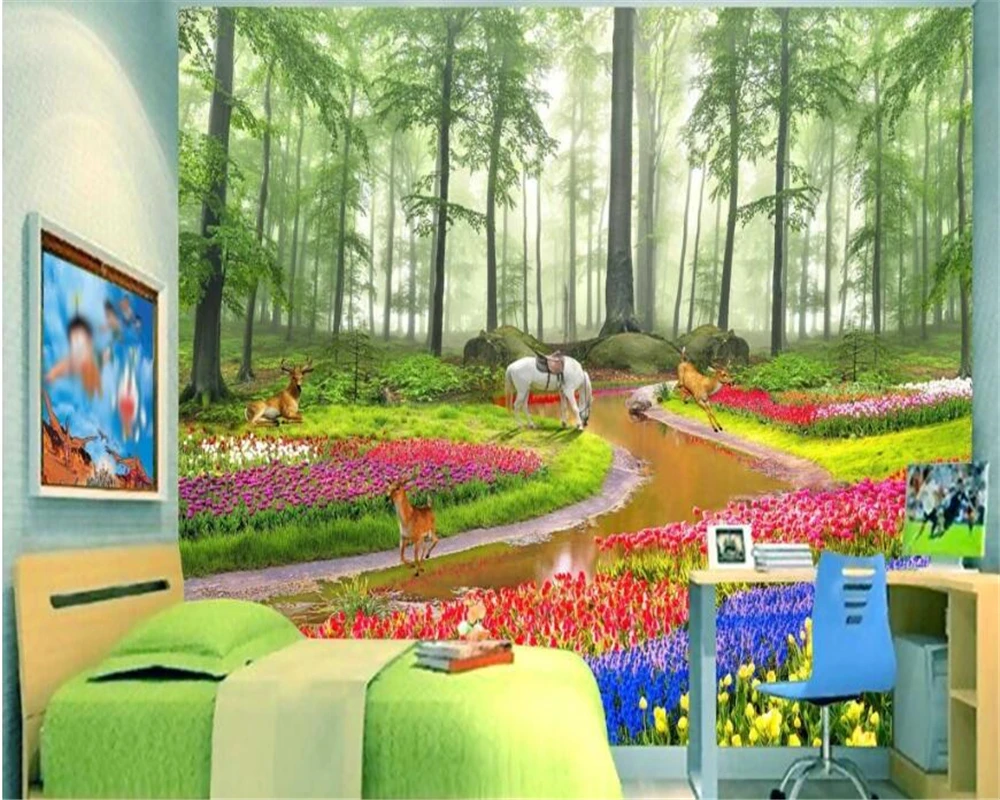 

Beibehang papel de parede красивые HD обои HD мечта лес пейзаж живопись фон стены цветы 3D 3d обои