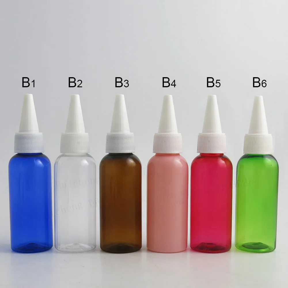 50 x 50 ml per esterni Bottiglia vuota in plastica PET blu ambra verde rosso trasparente bianco con tappo di erogazione Contenitore per shampoo cosmetico da 50 cc