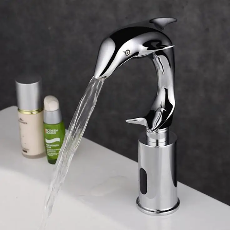 Bathroom Dolphin style sense faucet , Toilet brass infrared sense faucet chrome plated, Copper automatic water sense faucet cold