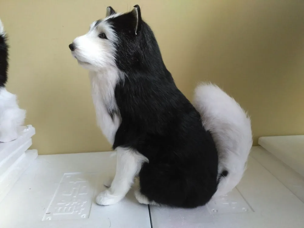 black furs squatting husky model large 24x10x26cm dog polyethylene&furs handicraft home decoration toy gift a2230