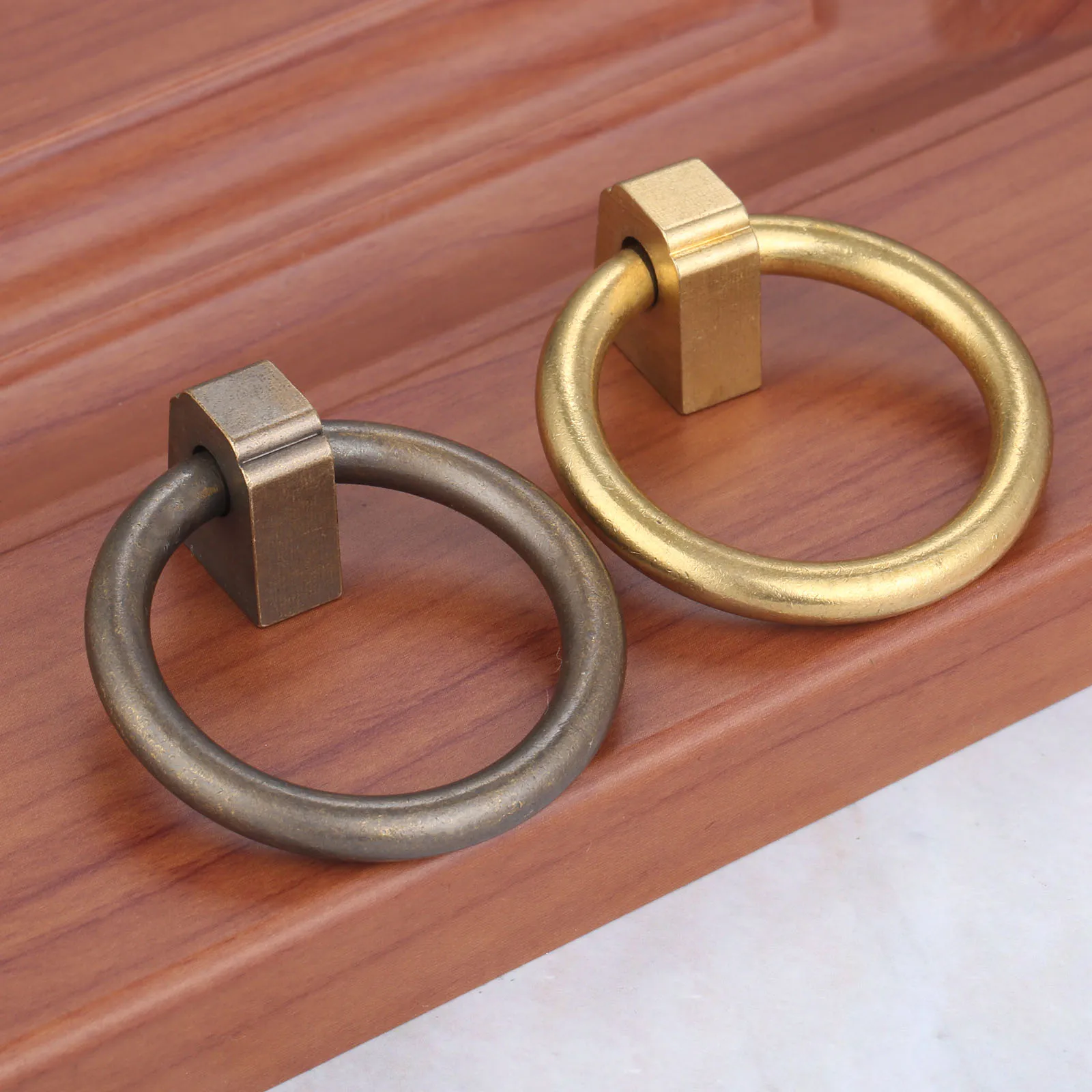 1Pc Antique Brass Handle Pull Drawer Handle Pull Pure Copper Circle Shape Old Furniture Wardrobe Cabinet Door Pull Ring Dia.50mm