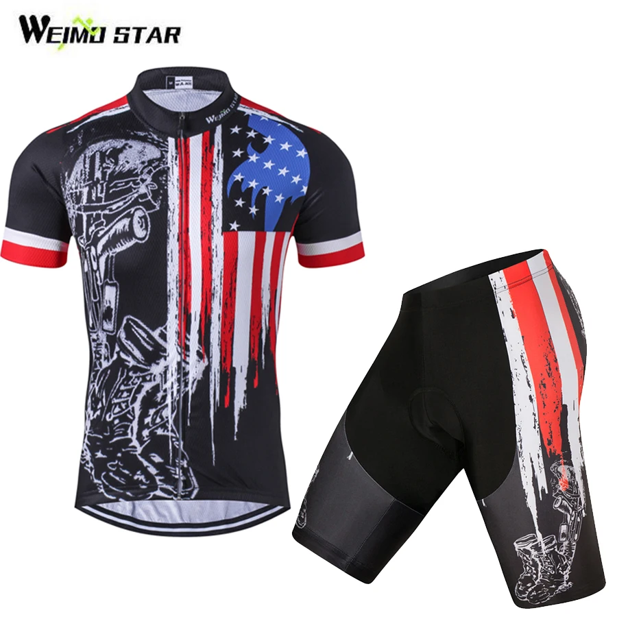 USA Flag Cycling Jersey Set Short Sleeve Outdoor Sportwear Cycling Bike Clothing /Cycling Wear Bib Pad Shorts Set S-4XL