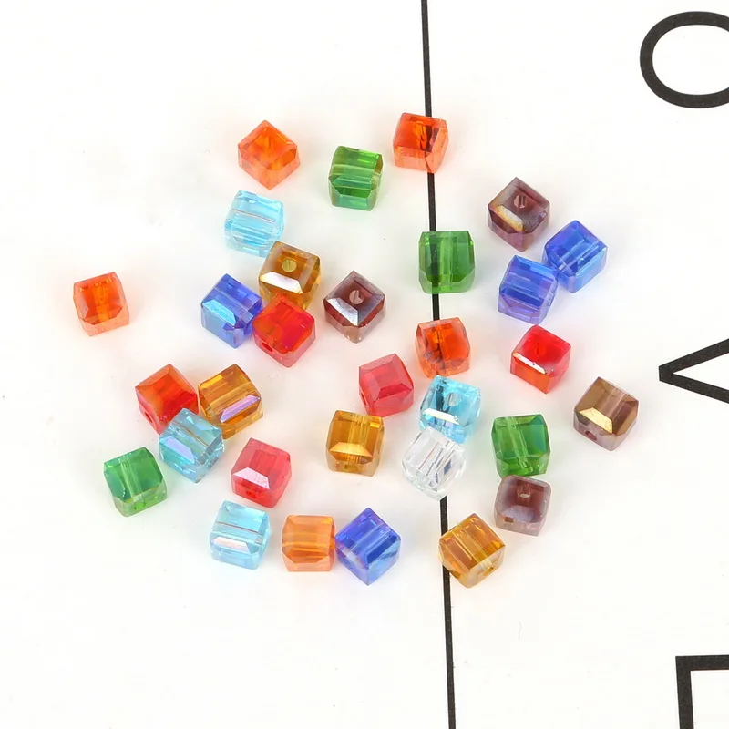 50 pcs/lot Dia 6mm Colored Crystal Beads Square Cube Shape Loose Quadrate Glass Beads for DIY Craft Garment Sewing Accessories