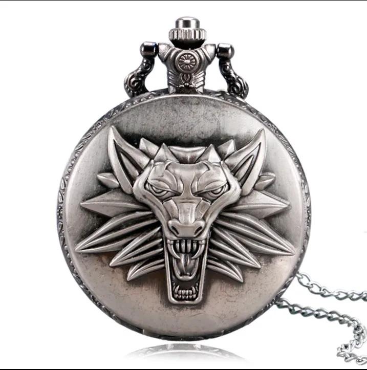 Hot Game Wild Hunt Quartz Pocket Watch Awesome Roaring Wolf Head Necklace Pendant Chain Christmas Gifts Watch