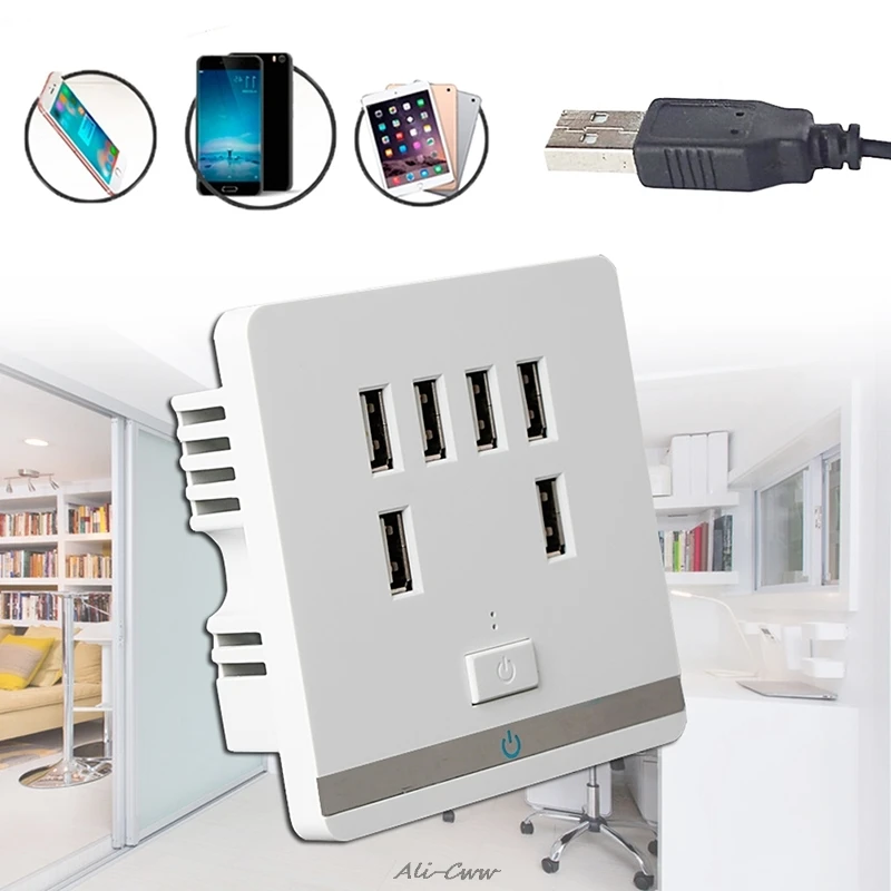 3.4A 6 Port USB Wall socket Outlet Charger Power Socket Receptacle Plate Panel Switch