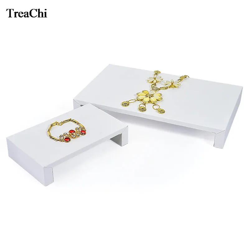 Fine Jewelry Display Table Tray Shelf 2 Size Black PU Window Store Product Display Raiser Exhibition Rack Counter Showcase Stand