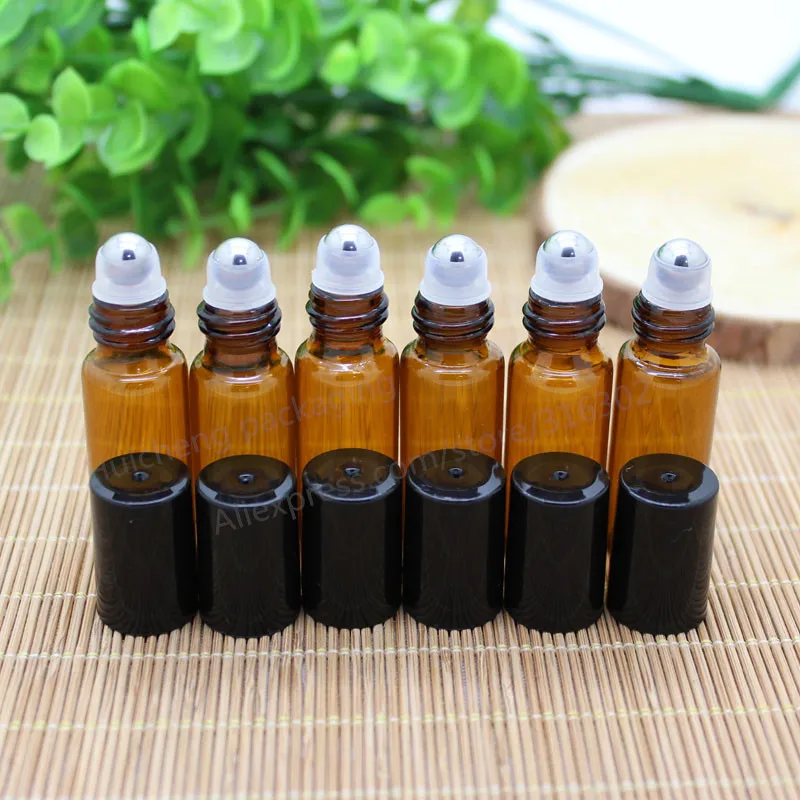 5ml Small amber roll on bottles for essential oils roll-on refillable perfume bottle deodorant containers with black lid 300pcs