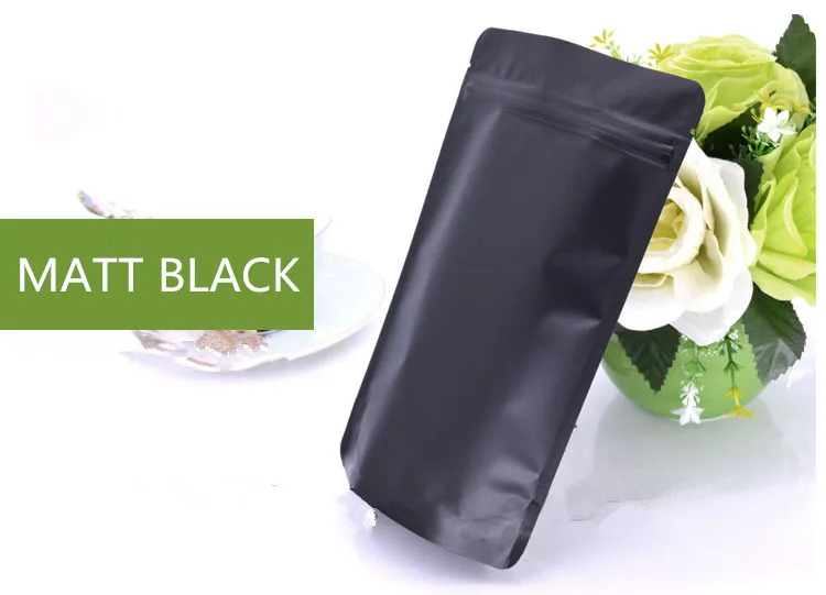 50PCS Stand Up Matte Black Aluminum Foil Ziplock Bag Doypack Coffee Beans Spice Snack Sugar Beaf Wedding Gifts Packaging Pouches